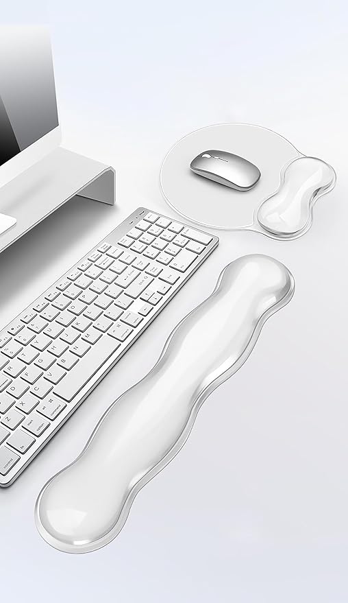 Mouse Pad with Wrist Rest, Soft Cloud Gel Keyboard Mouse Pad Set with Hand Wrist Support, Cute Non Slip Office Desk Accessories for Comfort/Computer/Laptop (2Pc Clear Wave)