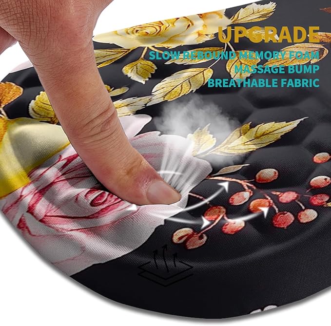Hokafenle Ergonomic Mouse Pad Wrist Support, Wrist Rest Mousepad for Carpal Tunnel with Integrated Memory Foam Slope Massage Bulge (11.8x7.9 inch,Golden Powder Flower)