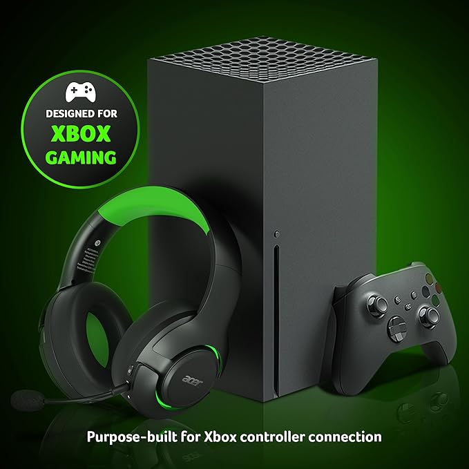 acer Wireless Gaming Headset for Xbox Series X|S & Xbox One, Bluetooth 5.4 Headphones with Noise Canceling Mic, 3D Surround Sound, 40H Battery, Compatible with PC, PS5, Switch, Mac - Black Green