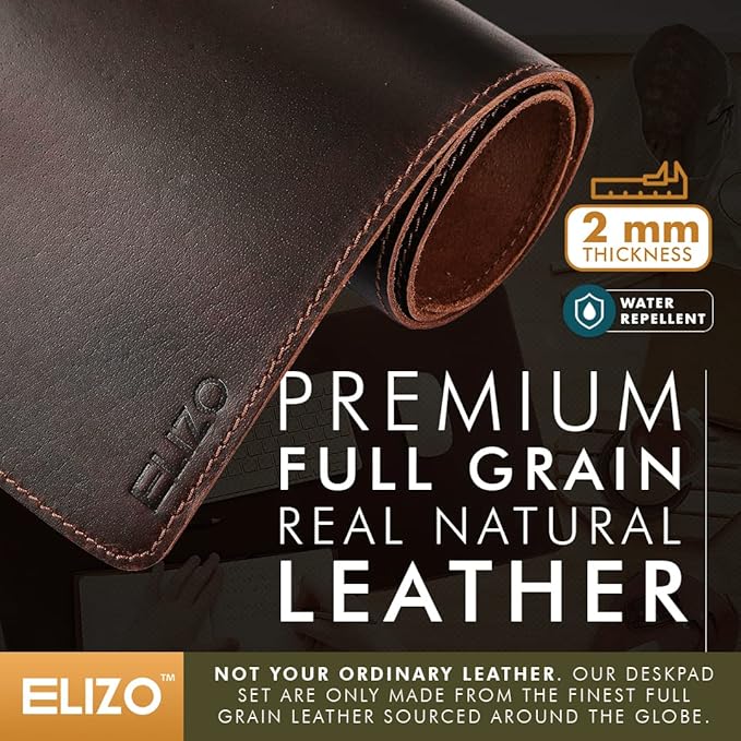 ELIZO Genuine Leather Desk Pad Leather Desk Mat (Bourbon2, 31x15.6 Single Layer2)