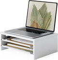 Fenge Monitor Stand, 3-Tier Monitor Riser with Slide-Out Tray, Wooden and Metal Desktop Organizer for Home Office, Computer, Laptop, Printer, Telephone