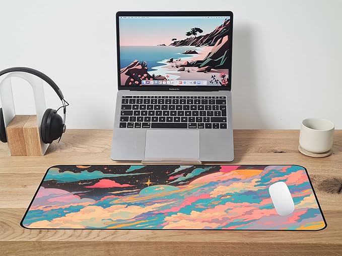 Colorful Starry Sky Desk Mat, Abstract Art Mouse Pads Long, Anime Large Game Desktop Cover Pad, Cute Eye Mouse Mats XXL, Women Laptop Keyboard Mat Suitable for Work Office Home 31.5"X15.7"