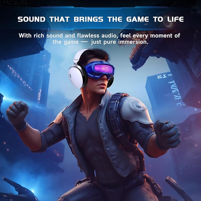 acer 2.4GHz Wireless Gaming Headsets for PS5, PS4, PC, Switch, 3 in 1 Gaming Headphones with Noise Canceling Mic, Stereo Sound, 40+Hr Battery, 50mm Drivers - White