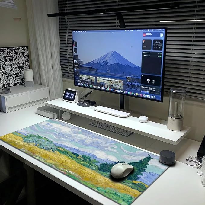 Van Gogh Wheat Field with Cypresses Mouse Pad Extended Large Gaming Mousepad XL Big Long Oversized Desk Mat Stitched Edges 31.5 X 11.8 Inch for Home Office
