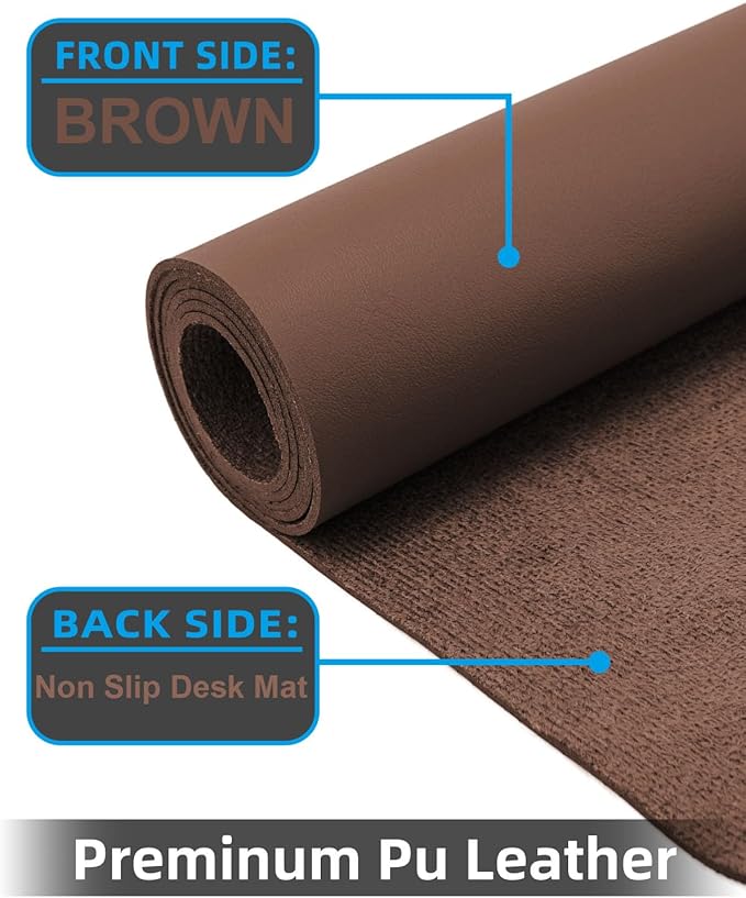 Leather Desk Pad Protector - Non-Slip PU Laptop Mat for Office/Home - Waterproof Writing Pad (31.5"x15.7", Brown)
