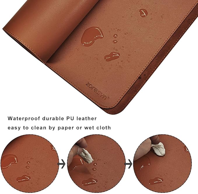 ZORESYN XXL Desk Mat - 43.3"x19.7" PU Leather Desk Pad for Office & Home, Waterproof and Durable Desk Protector for Keyboard and Mouse (Light Brown)