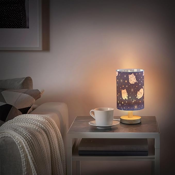 Navy Bunny LED Table Lamp, Bedside Lamp with Linen Lampshade, Flicker-Free Eye Care USB Plug in Nightstand Lamp, for Bedroom and Office