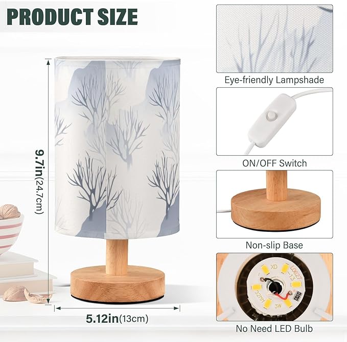 Blue Mountain LED Table Lamp, Bedside Lamp with Linen Lampshade, Flicker-Free Eye Care USB Plug in Nightstand Lamp, for Bedroom and Office