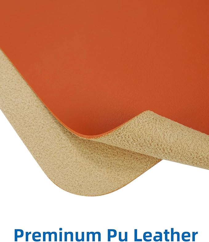 AFIING Leather Desk Pad Protector,Mouse Pad,Office Desk Mat, Non-Slip PU Leather Desk Blotter,Large Desk mat,Waterproof Keyboard mat for Office/Home/Decor (Orange,48"" x 17"")