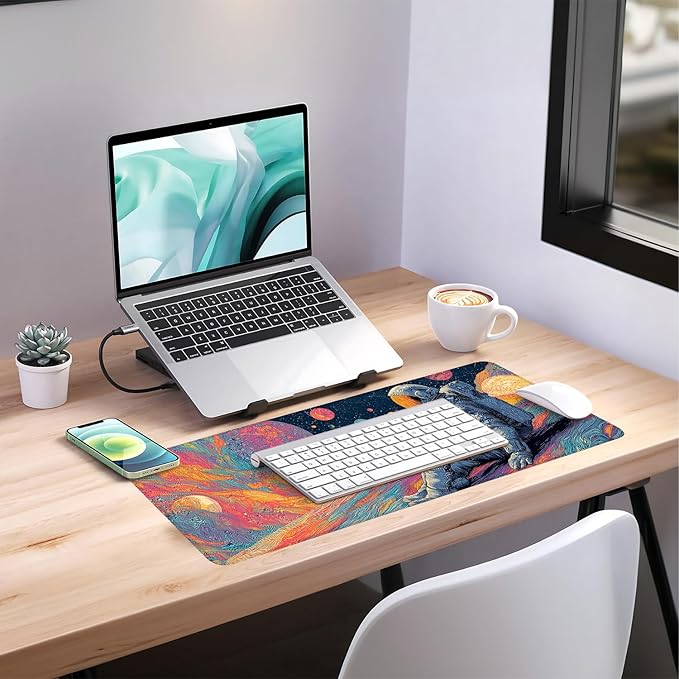 Astronaut Extended Gaming Mouse Pad 31.5x11.8inches Large Desk Mat Anti-Slip Rubber Base & Durable Stitched Edges for Gamers Smooth Mouse Writing Surface for Desk Office/Home
