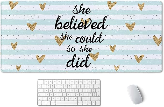 SSOIU Inspirational Quote Desk Mat,Large Mouse Pad 35.5" x 15.7" XXL Extended Gaming Mouse Pad Mat with Non-Slip Base Stitched Edge Mousepad for Computer,Office - She Believed she Could so she did
