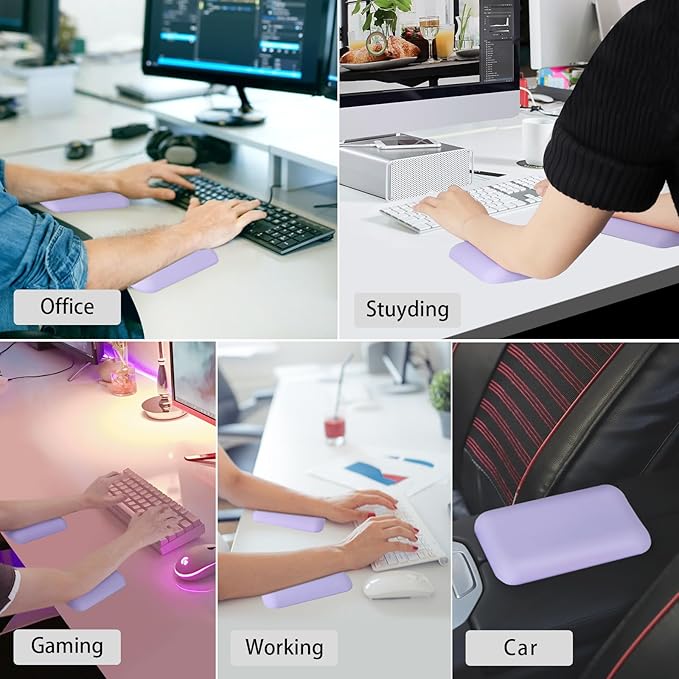 Leolee Elbow Rest Pads for Desk, Purple Ergonomic Wrist Rest Pad Arm Rest Pads with Memory Foam & Non-Slip Base, Armrest Cushion Support Pad Relieve Elbow and Wrist Pain for Computer, Office, 2 Packs