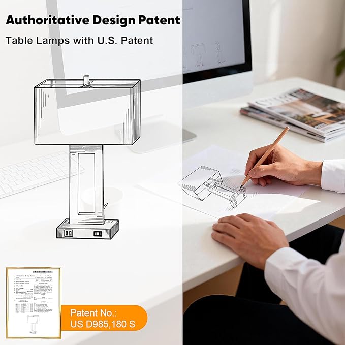 22'' Tall Table Lamps for Bedroom Set of 2, Silver Bedside Touch Control Lamp with 2 USB Ports&AC Outlet, Modern Living Room Table Lamp for Nightstand End Table, 3-Way Dimming with 2 E26 Edison Bulbs
