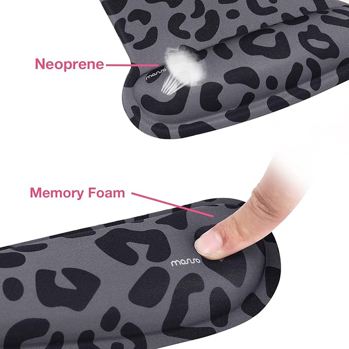 MOSISO Wrist Rest Support for Mouse Pad&Keyboard Set, Leopard Grain Ergonomic Mousepad&Coaster Non-Slip Base Home/Office Easy Typing Cushion with Neoprene Cloth&Raised Memory Foam, Black