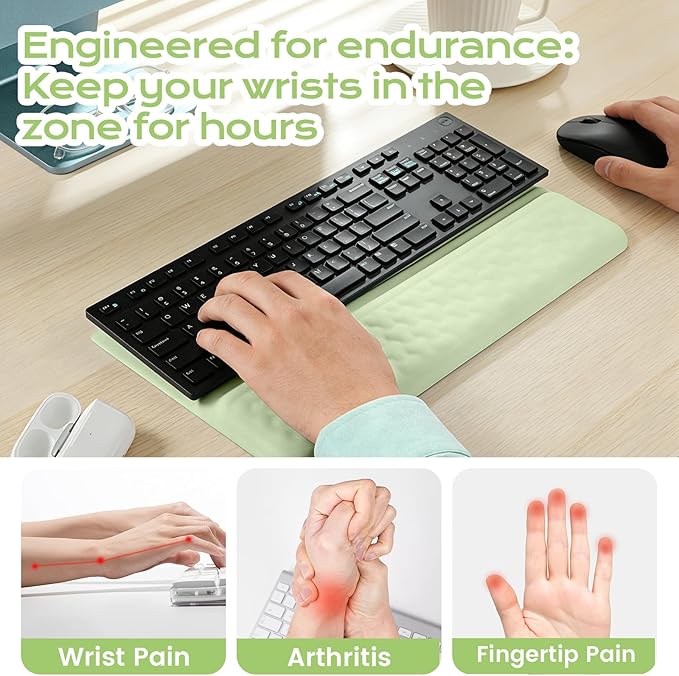 Keyboard Wrist Rest with Ergonomic Height - Computer Keyboard Stand & Soft Cushioned Pad for Wrist - Non-Slip Typing Support for Office, Gaming & Home(Green)