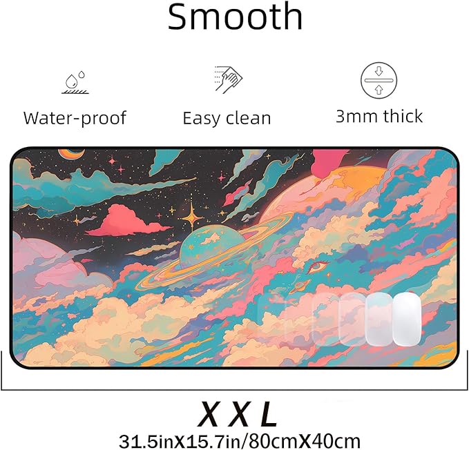 Colorful Starry Sky Desk Mat, Abstract Art Mouse Pads Long, Anime Large Game Desktop Cover Pad, Cute Eye Mouse Mats XXL, Women Laptop Keyboard Mat Suitable for Work Office Home 31.5"X15.7"