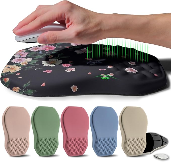 Ergonomic Raised Mouse Pad Wrist Support with Bilateral Slope Memory Foam Mousepad for Wrist Rest and Carpal Tunnel 11.8x7.9〃Flowers Bloom and Fade