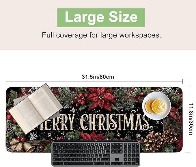 Desk Mat, XXL Extended Gaming Pad for Desktop, 31x12 Inches Floral with Flowers, Large Non-Slip Vegan Leather Surface with Stitched Edges, Keyboard Mouse Mat for Home Office