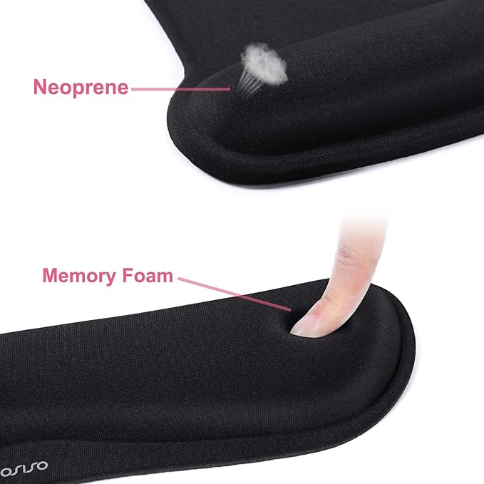 MOSISO Wrist Rest Support for Mouse Pad & Keyboard Set, Ergonomic Mousepad Non-Slip Base Home/Office Easy Typing Cushion with Neoprene Cloth & Raised Memory Foam, Black