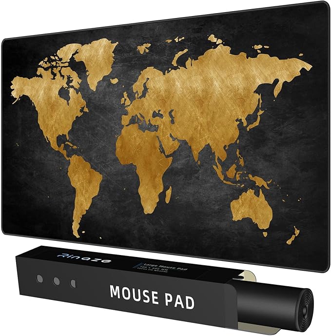 Mouse Pad Desk Mat, Multifunctional Large Gaming Mousepad, Office Desk Pad with Washable Durable Design, Keyboard Pad in Black World Map