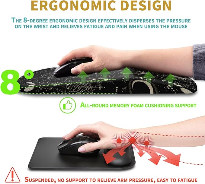 Hokafenle Ergonomic Mouse Pad Wrist Support with Massage Design, Wrist Rest Mousepad with Memory Foam&Non-Slip PU Base,Mouse Pads for Wireless Mouse (12x8 inch,Tarot Constellation)