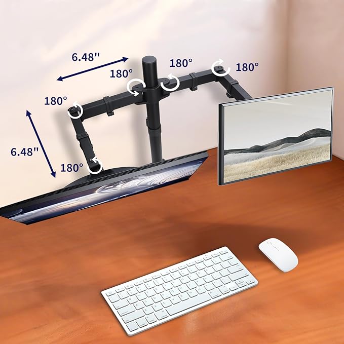 Dual Monitor Desk Mount for 13"-27" Screens Up to 22lbs Heavy Duty Fully Adjustable Double Arm Desk Stand Computer Monitor Mount with C Clamp/Grommet Base