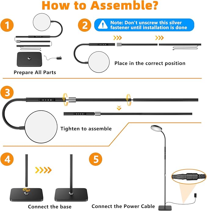 Floor Lamp, Adjustable Height Floor Lamps for Living Room Bedroom, 120 LED Super Bright Standing Lamp Remote & Touch Control Dimmable Gooseneck Tall Stand Reading Lamp for Office Craft, Black