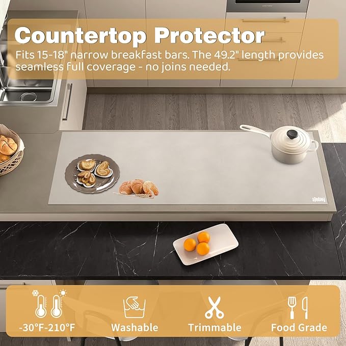 49.2" x 15.7" Large Silicone Mat for Kitchen Counter Protector, Cuttable Silicon Countertop Protector Mat Heat Resistant Mats for Countertop, Cut to Fit Placemat Ship Roll by Foepoge, Translucent