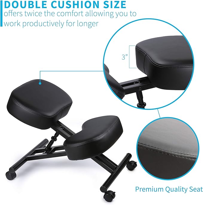 Ergonomic Kneeling Chair, Adjustable Stool for Home and Office - Improve Your Posture with an Angled Seat - Thick Comfortable Moulded Foam Cushions - Brake Casters