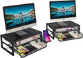 2 Pack Desk Organizer and Accessories, 2-Tier Metal Computer Monitor Stand Riser with Drawer, Desk Accessories & Workspace Organizers for Home Office Supplies, Black