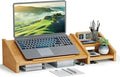 Ufine Bamboo Laptop Stand for Desk 3 Heights Adjustable Notebook Stand Computer Monitor Riser with 2 Tier Storage Shelf, Desktop Organizer Printer Stand for Home Office