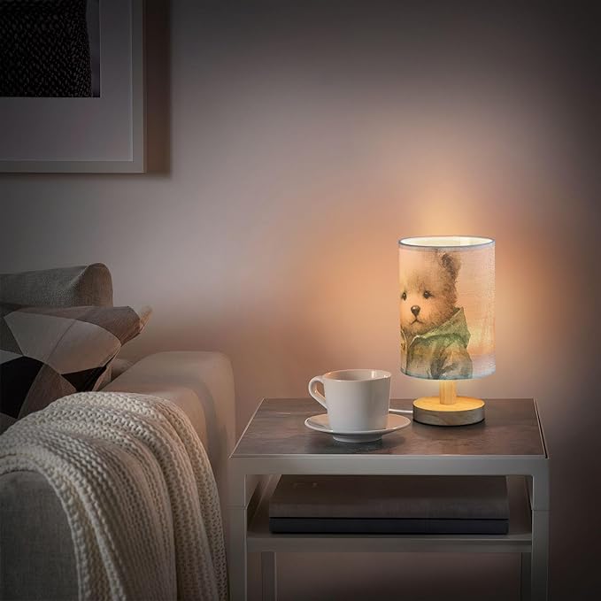Bear LED Table Lamp, Bedside Lamp with Linen Lampshade, Flicker-Free Eye Care USB Plug in Nightstand Lamp, for Bedroom and Office