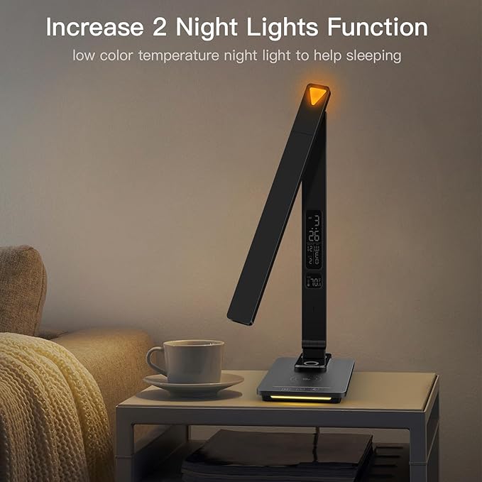 LAOPAO LED Desk Lamp with Wireless Charger: Desk Lamps for Home Office Bedroom, 5 Color Modes & Brightness Dimmable, 2 Night Light