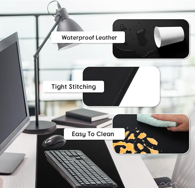 Konohan Heated Desk Pad Warm Mouse Pad, 5 Heating Level & 4 Hour Auto Shut-Off, PU Leather Warm Mouse Mat Heating Keyboard Gaming Mice Warmer Mat Only Supports 110v(Black Color,31.5" X 13")