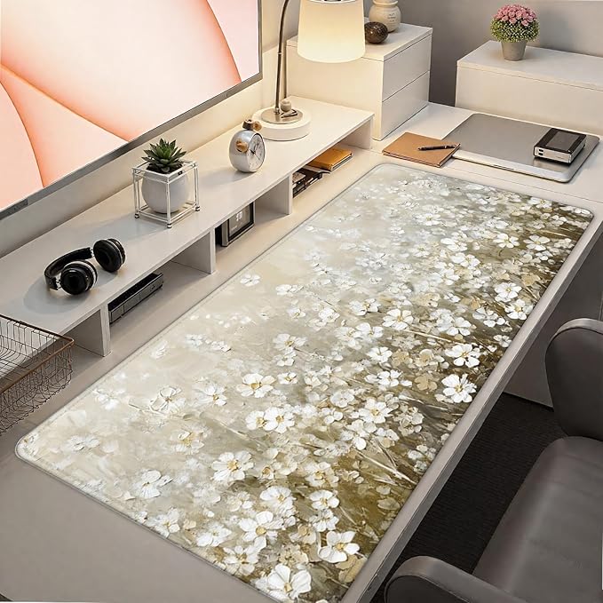 Vintage Watercolor Floral Large Mouse Pad 31.5x15.7inch, Retro Cottagecore Flower Large Extended Computer Desk Mat Mousepad for Keyboard and Mouse, Floral Desk Accessories