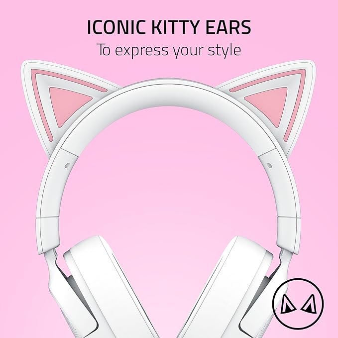 Razer Kraken Kitty V3 X Wired Gaming Headset: Kitty Ears - HyperClear Cardioid Mic - 40 mm Drivers - 7.1 Surround Sound - Comfy Ear Cushions - Cross-Platform via 3.5mm PC, PS5, Xbox, Switch 2 - White