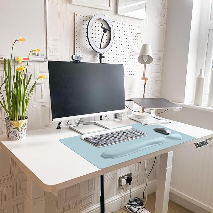 Desk Pad Mat Set,3-in-1 Large Mouse Pads with Wrist Rest and Keyboard Pad, Desk Mats for Keyboards and Mouses, Ergonomic Keyboard and Mouse Mat Set for Office Home Decor(Blue, 31.5" x 15.7")