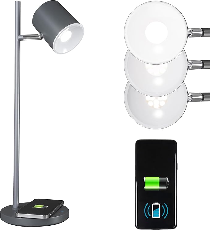 OttLite LED Desk Lamp with Wireless Charger, Good Housekeeping, Modern Book Light, Reading Light, Adjustable, Dimmable, Eye-Friendly Lighting, Great Desk Lamps for Home Office