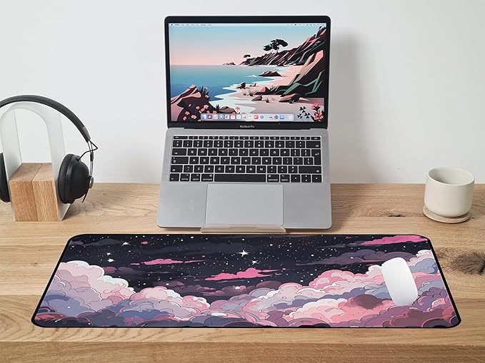 Kawaii Anime Desk Mat, Pink Purple Cloud Large Mouse Pad, Large Gaming Computer Keyboard Mat, Full Desk Pads XXL Office Desktop Cover Mat, Cute Women Office Desk Accessories 31.5"X15.7"