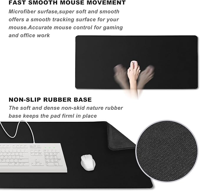 Large Mouse Pad, Desk Mat Large Office Desk Pad Gaming Mouse Pad with Stitched Edges, 35.4" x 15.7" Mousepad with Non-Slip Waterproof Rubber Base for PC Laptop Home Office Accessories, Gray