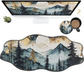 Landscape Forest Large Gaming Mouse Pad Plus a Coaster, 35.4 x 15.7 inches Desk Mat Extended XXL Mousepad with Stitched Edge Non-Slip Rubber, Desk Pad Computer Mouse Mat for Home Office