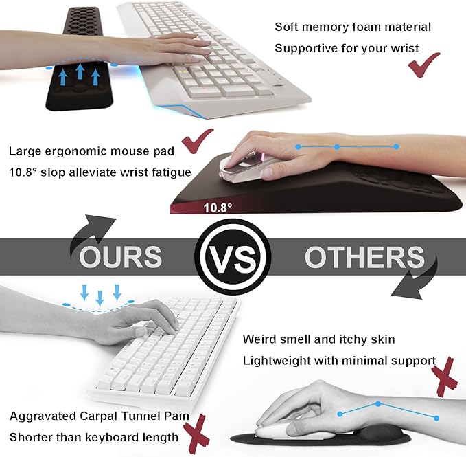 Ospelelf Keyboard Wrist Rest Ergonomic Mouse Pad with Wrist Rest, Arm Wrist Rest for Computer, Office and Gaming,Black