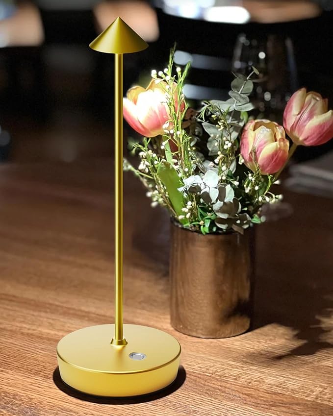 Cordless Table Lamps Rechargeable, 6000mAh Battery Operated LED Desk Lamp Outdoor Waterproof Portable Touch Dimmable Table Light for Patio Restaurant Dining Home Set of 2 Brass