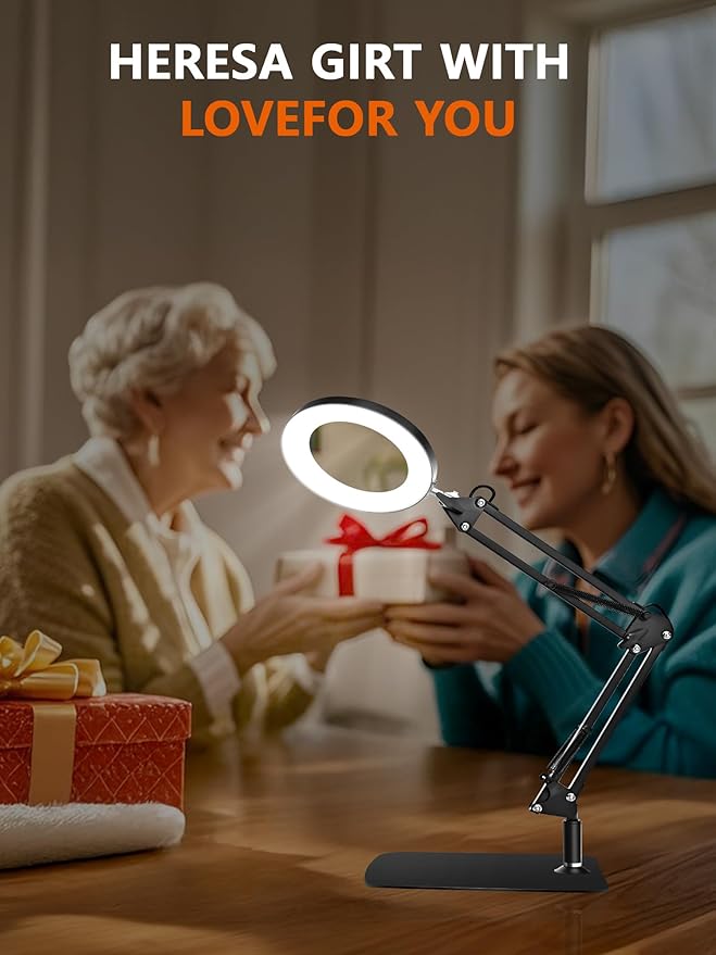 10X Magnifier Lamp with Clamp, 15" Adjustable Arm LED Desk Light with Real Glass Lens, 3 Color Modes, Bright Dimmable Lighting for Repair, Model Painting, Sewing, Reading