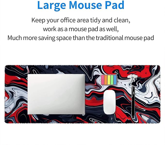 Red Marble Fluid Gaming Mouse Pad Desk Pad Abstract Black White Mousepad XL Large Gaming Mouse Pad Laptop Keyboard Mat Desk Pad Office Home Decor for Women Girl 35.4"x15.7"