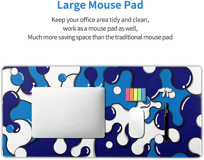 aportt Navy Blue White Mouse Pad Anime Cool Geometric Japanese Extended Desk Mat 90X40 CM Non-Slip Rubber Base Stitched Edge Large XXL Mousepad for Gaming Laptop Computer Desktop 35.4×15.7 Inch