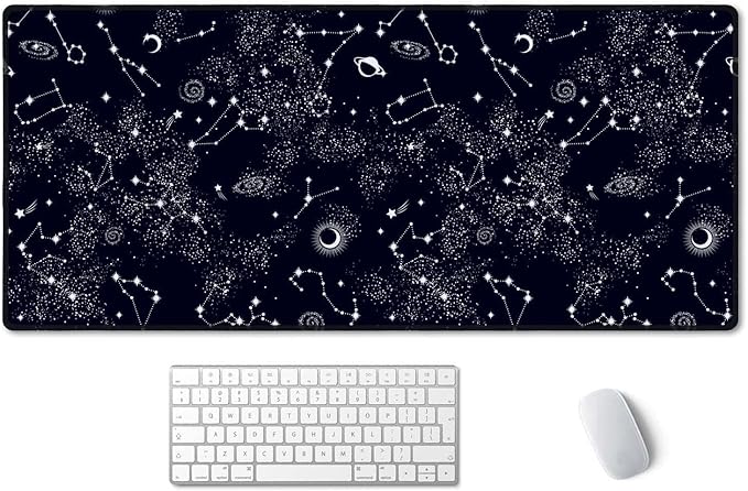 SSOIU Extended Gaming Mouse Pad (35.5x15.7 in), Large Stable Rubber Base Mousepad with Stitched Edges, Keyboard Mouse Mat Desk Pad for Work, Game, Office, Home - Space Galaxy Constellation