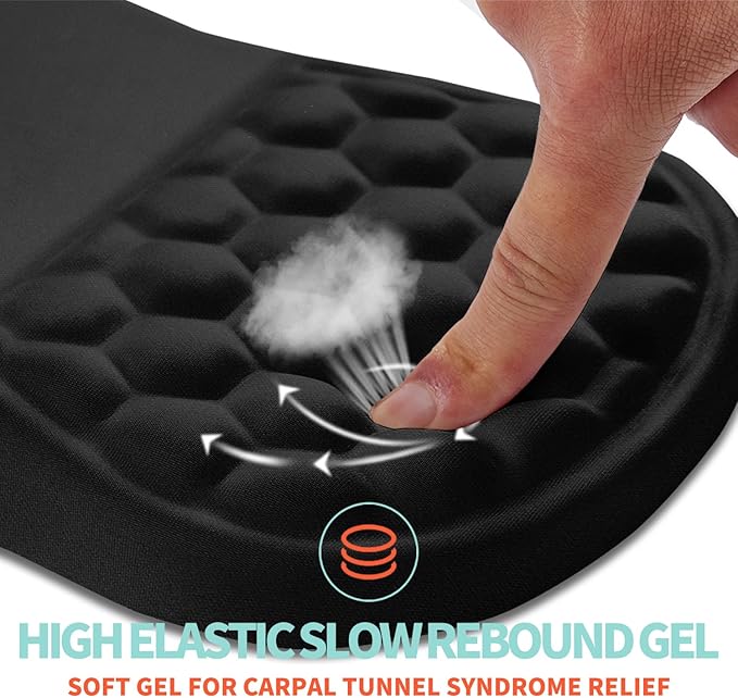 Ergonomic Mouse Pad Wrist Support with Memory Foam Massage Bulge, Carpal Tunnel Mousepad Wrist Rest for Mouse(12x8 inch, Black)