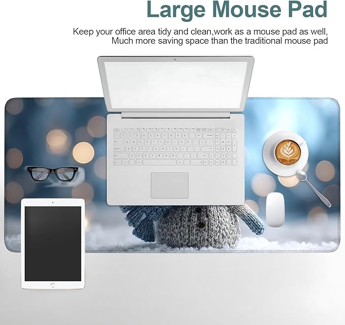 Christmas Snowman Extended Gaming Mouse Pad 35.4x15.7Inch Large Desk Mat Anti-Slip Rubber Base & Durable Stitched Edges for Gamers Smooth Mouse Writing Surface for Desk Office/Home