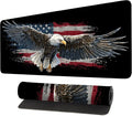 Desk Mat, XXL Extended Gaming Pad for Desktop, 35x16 Inches Patriotic Bald Eagle US Flag Design, Large Non-Slip Vegan Leather Surface with Stitched Edges, Keyboard Mouse Mat for Home Office